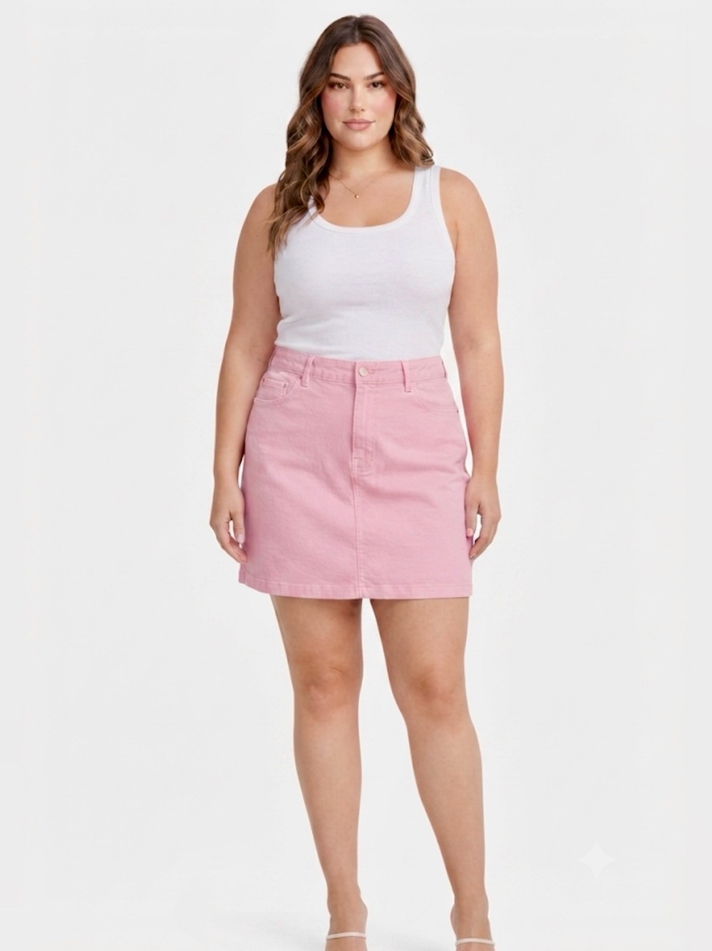 L.L. Bean Pink Denim Mini Skirt Size 16 High Rise Back Slit
